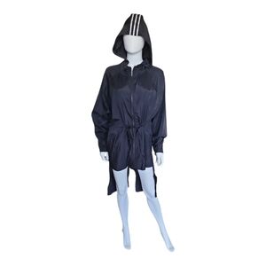 FEDERICA TOSI | Navy Hooded Windbreaker Jacket Cinched Waist Lightweight IT 44 U